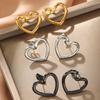 Stainless Steel Earrings Simple Fashion Three Colors Available Cutout Heart Design Earrings For Women Zircon  Anniversary Gift