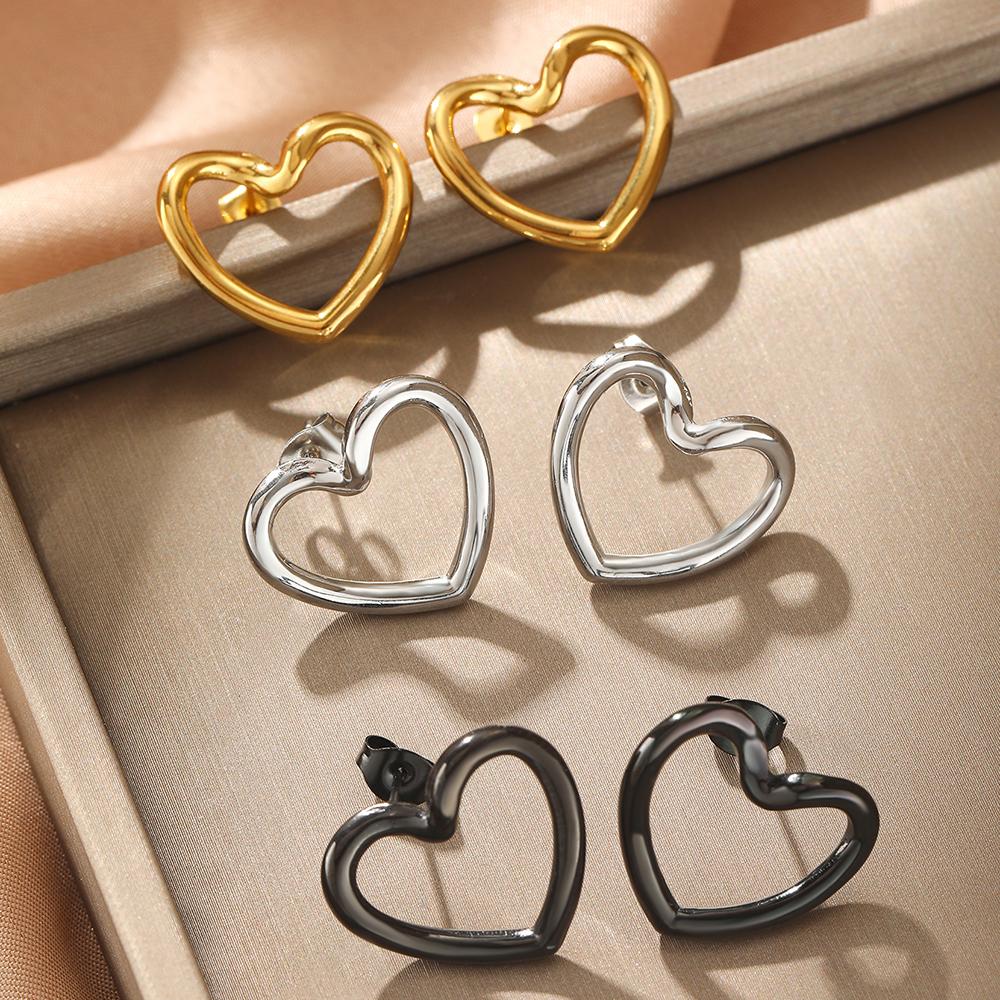 Stainless Steel Earrings Simple Fashion Three Colors Available Cutout Heart Design Earrings For Women Zircon  Anniversary Gift