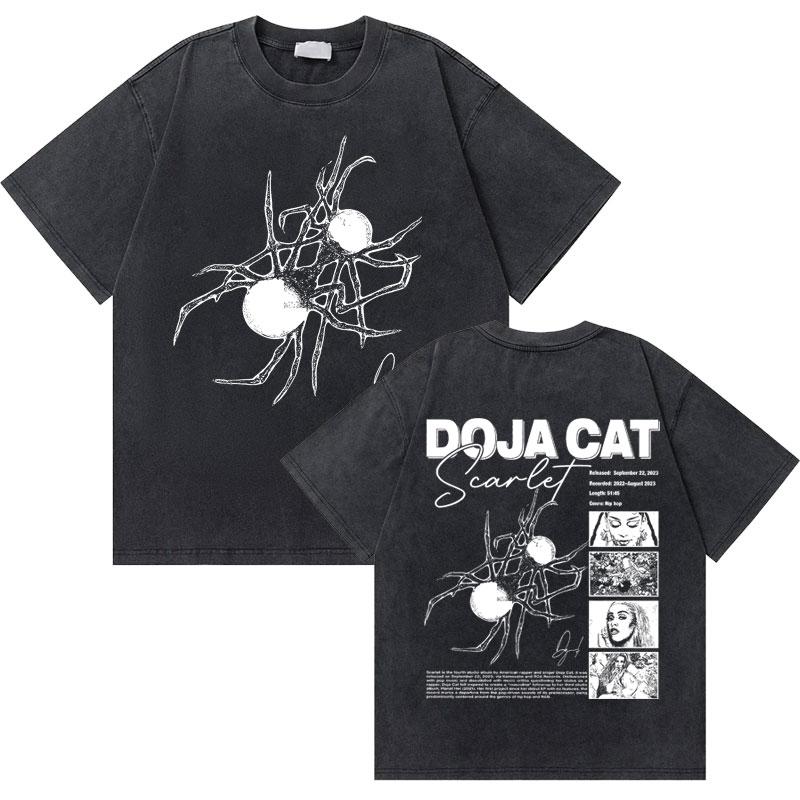 Washed Old Vintage Rapper Doja Cat Planet Her Graphic Tshirt Men Women Hip Hop Oversized Tees Short Sleeve Male Fashion Tshirt