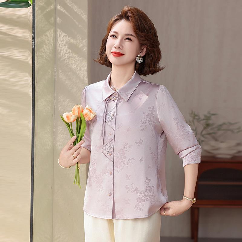 Stylish Summer Cardigan: Loose, Solid Color, Plus Size, Seven-Sleeved Top for Mid-aged and Elderly Women
