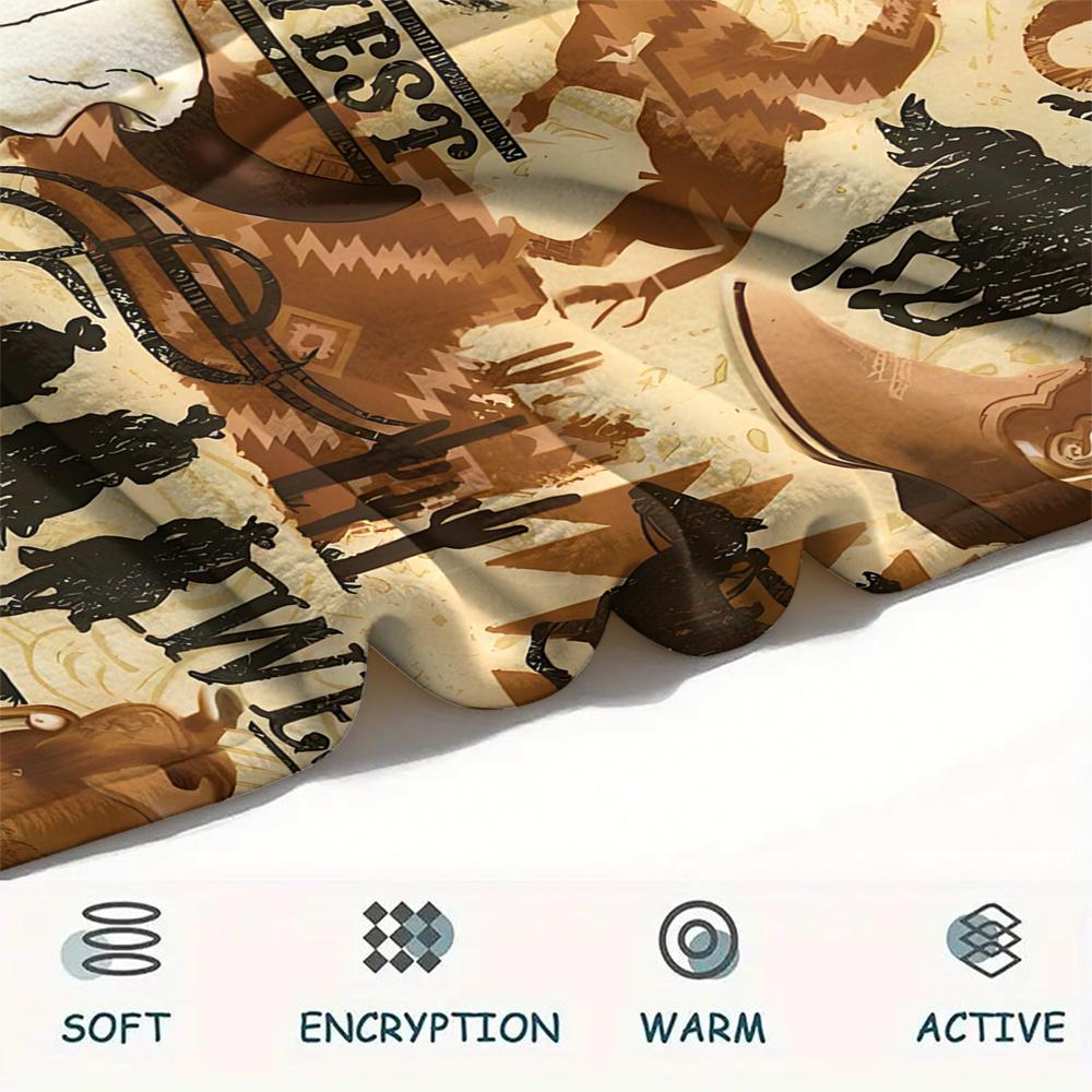 1Pc Western Print Flannel Blanket, High Quality Comfortable for All Seasons, Home Decor, Warmth and Comfort, Perfect for Christmas Gifts