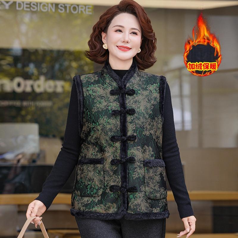 

New women s autumn and winter new medium and old vest thickened velvet vest thermal vest jacket 5XL [recommended 150-80kg] зелёный