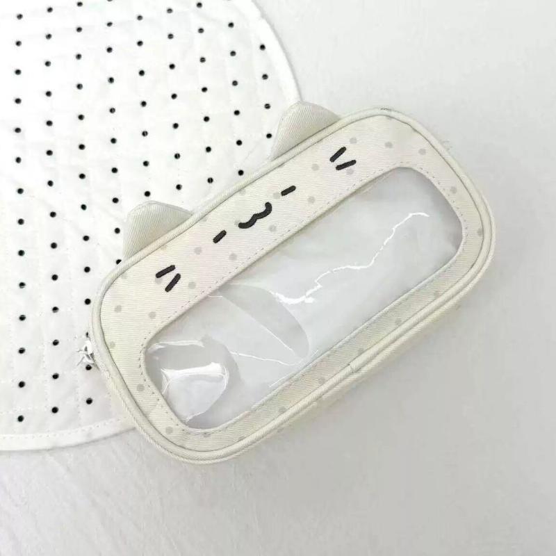Fashionable Kitten Pencil Pouch with Clear Window and Wave Points for Travel