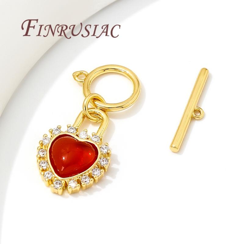 18K Gold Plated Red Stone with Zircon Toggle Clasps Accessories For Bracelets,Connectors For Jewelry OT Clasps Findings
