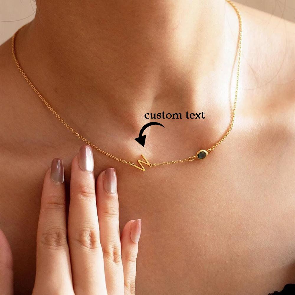 Custom One Initial Name With Birthston Necklace For Women Elegant Wedding Bridesmaids Stainless Steel Jewelry Party Tide Gifts
