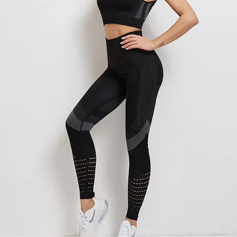 Fashion Seamless Hollow Tight Slim Sporty Leggings Casual Exercise Yoga Pants Lady Elegant Booty Lifting Fitness Sportswear 30161