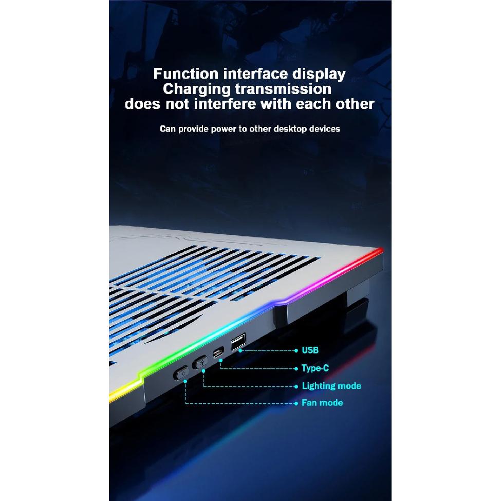Ice Demon Notebook Air-cooled Cooling Pad with RGB Colorful Light 3 Fans Cooling Radiator Bracket Suit for 12.1-17.3 Inch Laptop