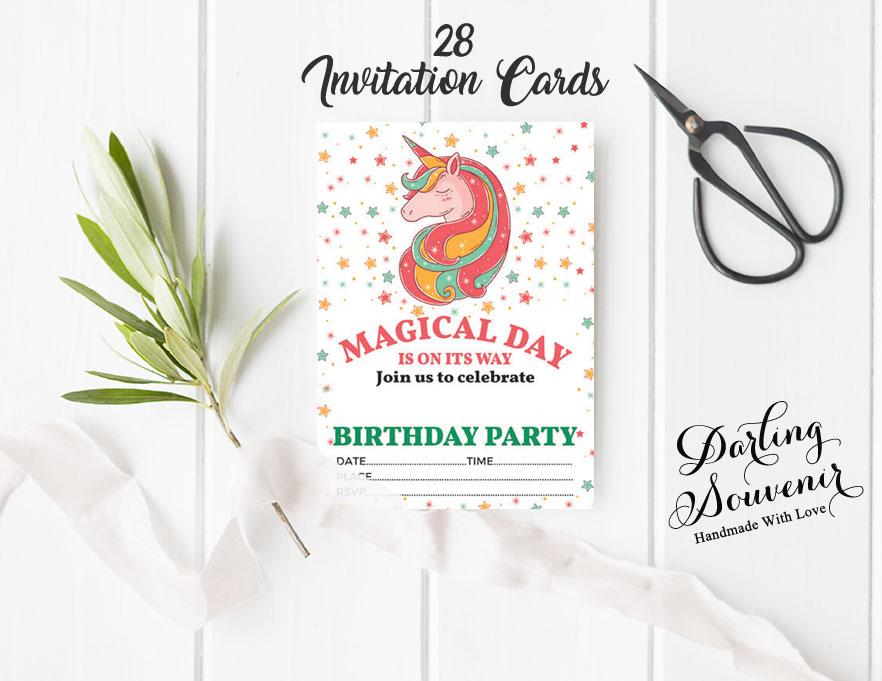 Darling Souvenir White Birthday Invitation Card Printable Elegant Fill or Write In Blank Party Invites 28 Pcs 5 X 7