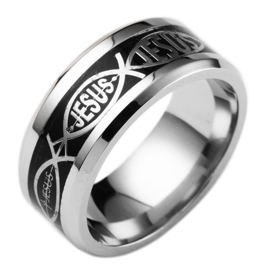 Jesus Letter 316 L Stainless Steel Ring For Religious Christian Men Women Gift Zircon Serenity Male Bible Cross