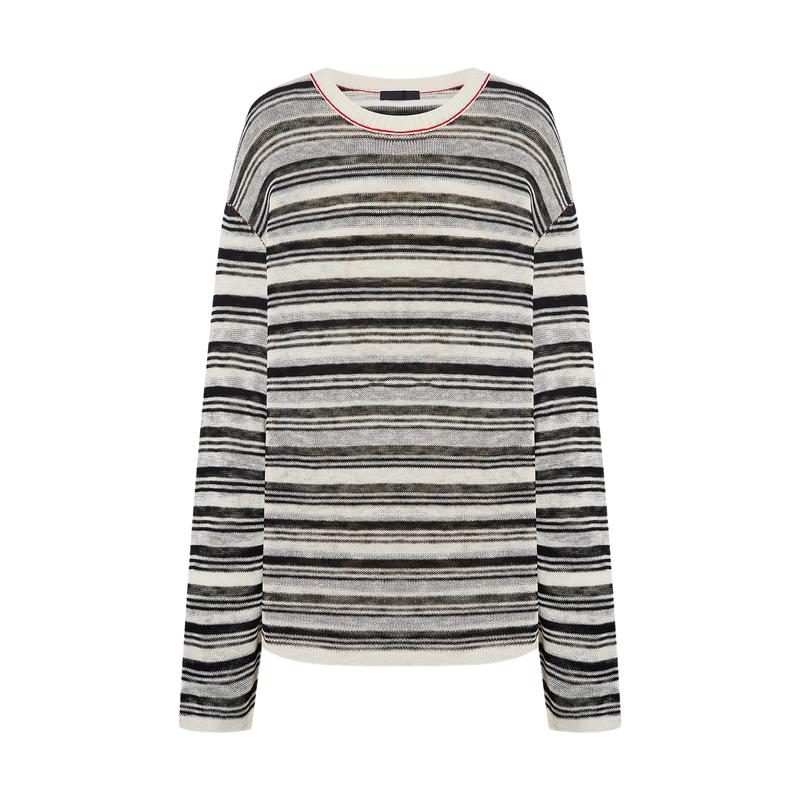 MO&Co. Striped Loose Fit Round Neck Sweater