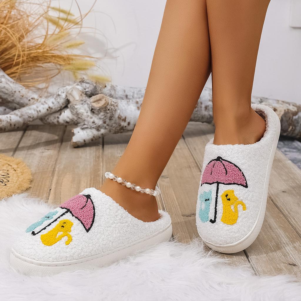Fashion Women's Home Slippers Umbrella Cat Fluffy Country Nashville Slides Comfortable Comfy Cowboy Style Houseshoes Winter Shoes