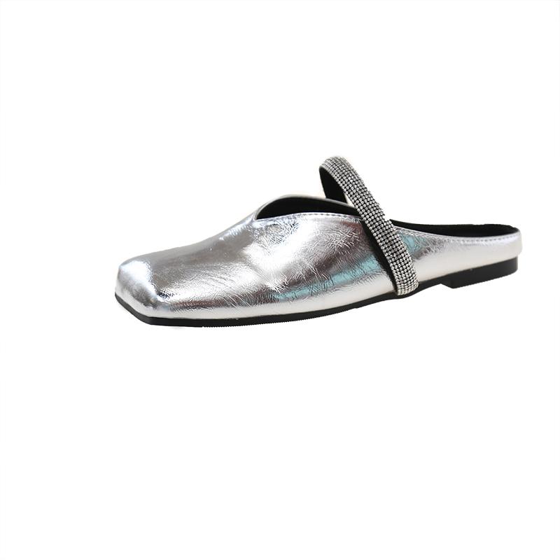 Bowknot Pearl Flat Bottom Baotou Half Slippers Women New Summer Shallow Mouth Mary Jane Single Shoes Casual Slides