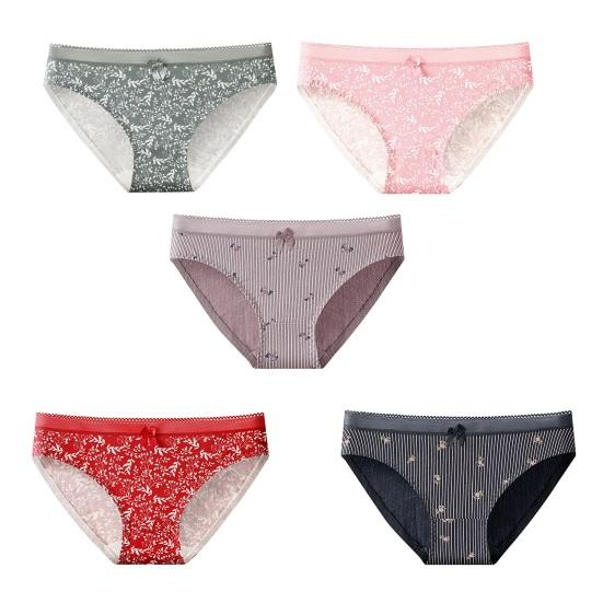 Damsömlösa Bomullsunderkläder Blommig Print Andningsbara Hipster-trosor Mellanhöga Mjuka Stretch Damtrosor