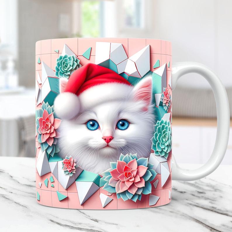 3D Schwarze Katze Schwarze Katze Keramik Kaffee Tasse Highland Rind Weihnachtsmütze Kuh