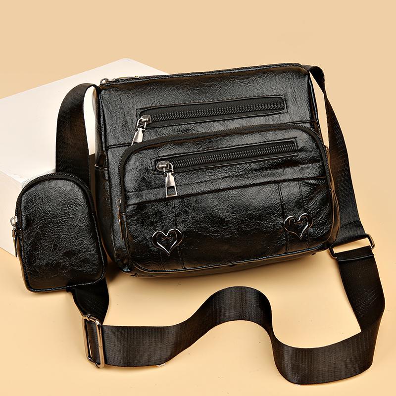 Women's Soft Leather Bag Crossbody Bag Multi-Pocket Large Capacity Shoulder Bag Mother Bag