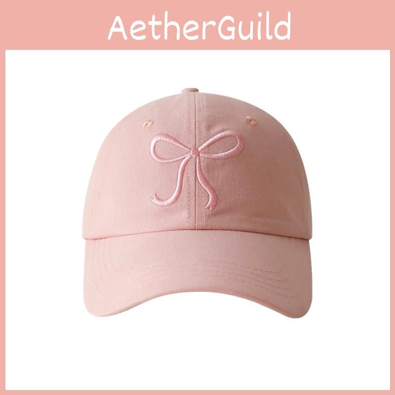 Adorable Korean Bowknot Baseball Cap For Girls Allseason Soft Top Pink Hat
