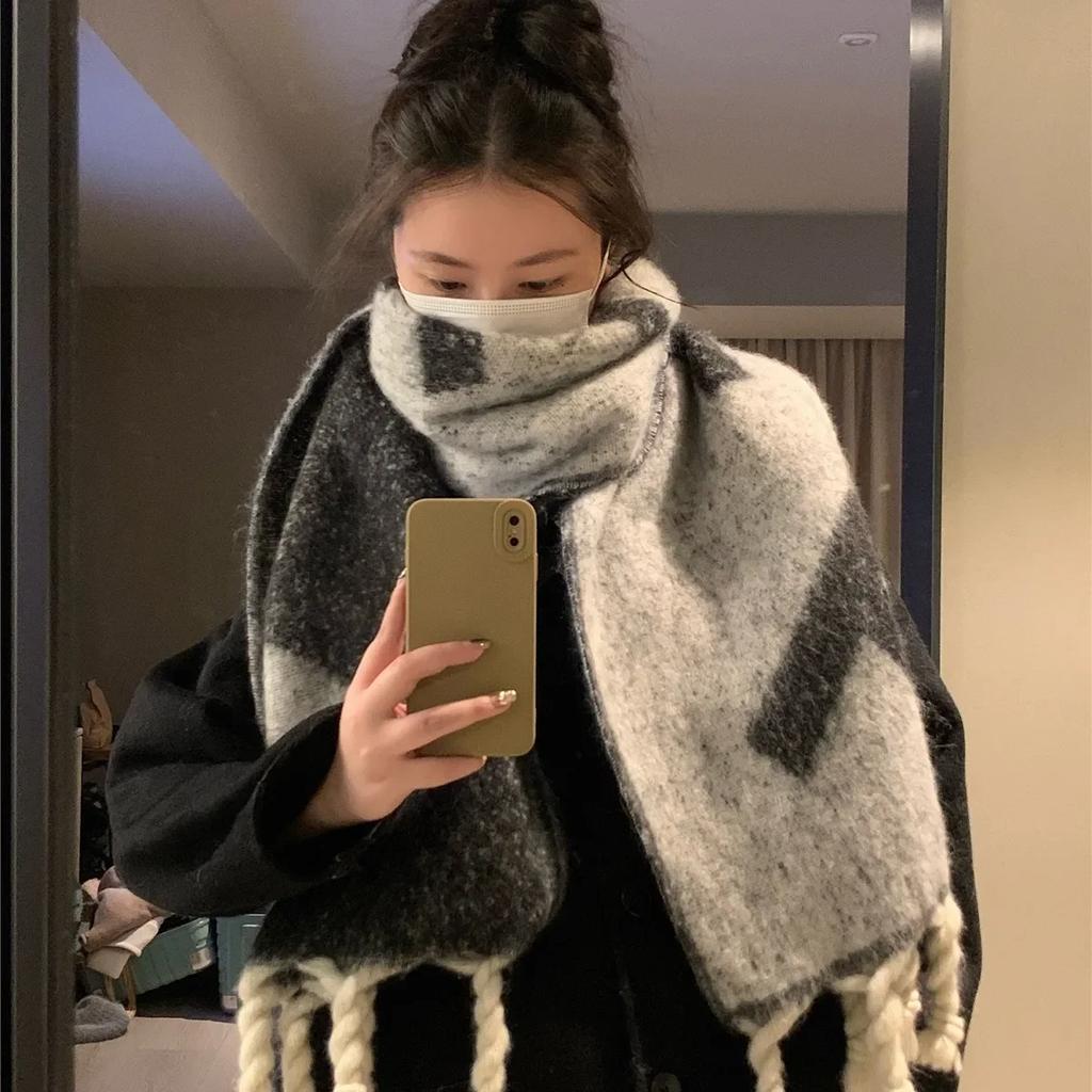 Thickened Grey Cashmere Scarf Women'S Winter Warm Neck Warmer Couple'S Shoulder Shawl Trendy Home Accessories