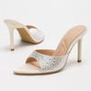 Luxury Rhinestone Decorate Slippers Women Fashion Pointed Toe Leopard Print Thin Heel Slide Sandals Sexy Open Toe Designer Shoes
