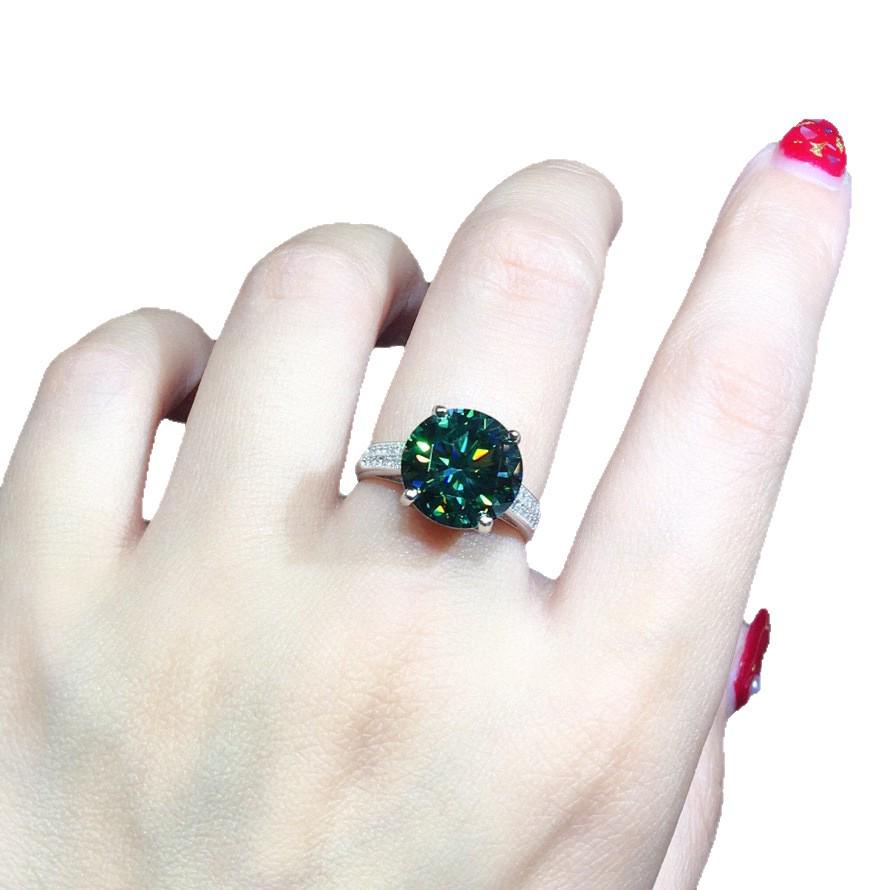 3-Carat Blue-Green Moissanite Open Ring with 8 Hearts & Arrows, PT950 Plating - Women’s Trendy Jewelry.