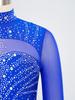 Dívčí trikot s rolákem a dlouhým rukávem, síťované díly, třpytivé kamínky, skrytý zip na zádech, gymnastický body
