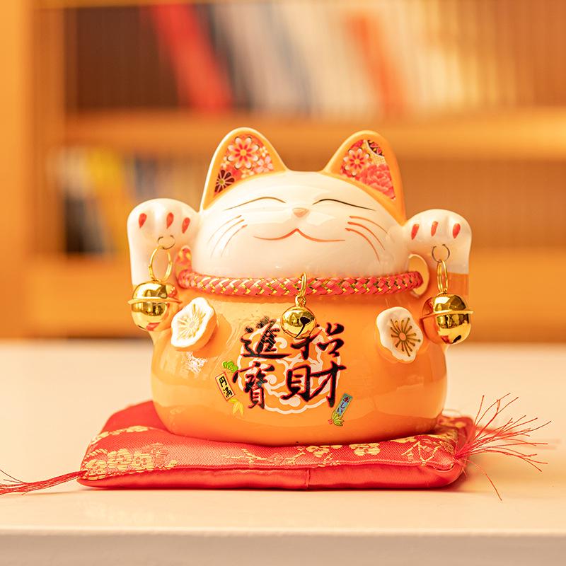 Lucky Cat Ceramic Piggy Bank | Creative Japanese Ornament | Cute Mini Gift for Birthdays or Store Opening