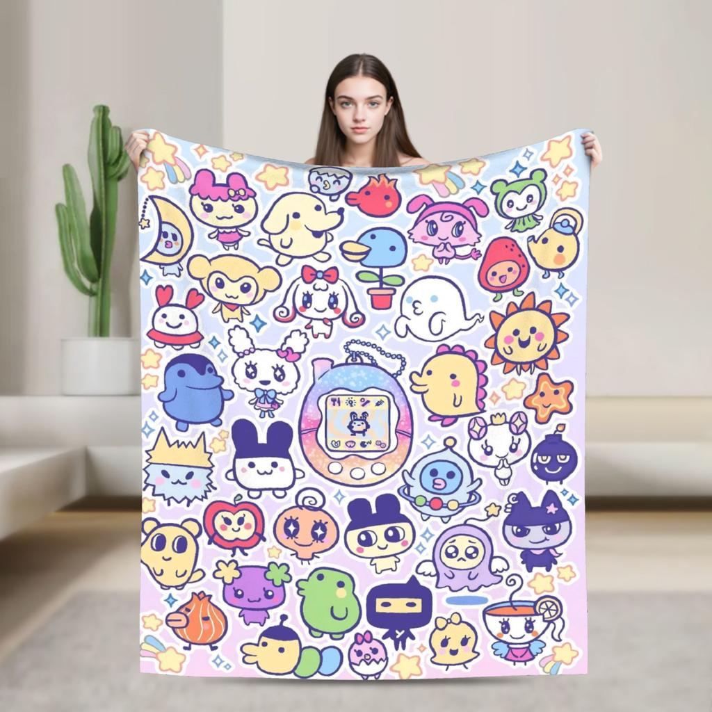 Japanese Cute Tamagotchis Blanket Flannel Funny Breathable Throw Blanket for Coverlet Autumn/Winter