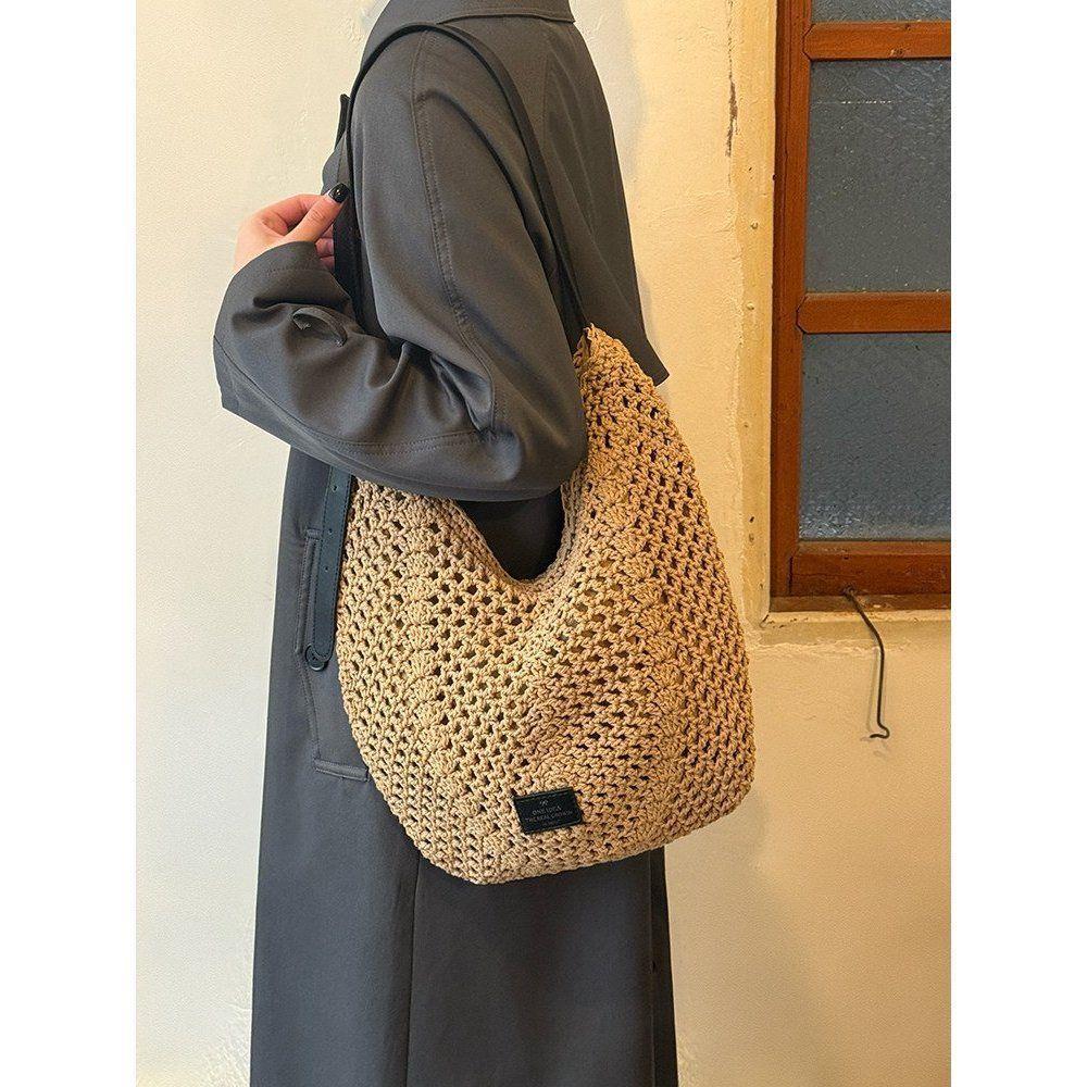 Holiday-style Hand-woven Tote Bag with Large Capacity, Suitable for Commuting, Single-shoulder Crossbody Bag