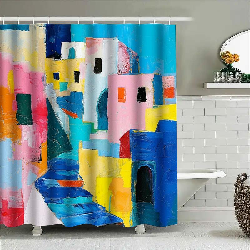 Handmade Shower Curtain Modern Artistic Pattern With Soft Pastel Colors For Bathroom Decorations.