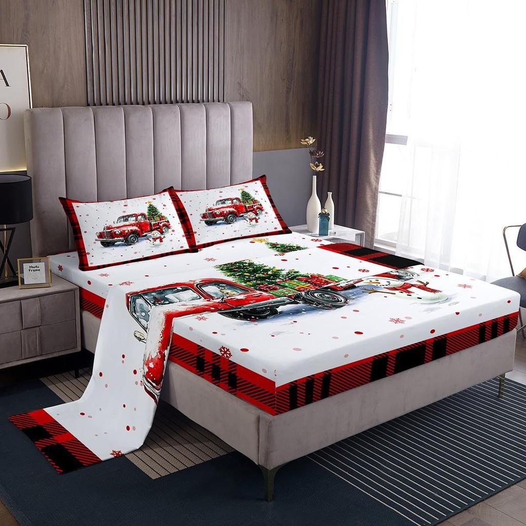 Christmas Theme Pattern Mattress Four-Piece Bedding Set Bedroom Dormitory Bedding Decoration