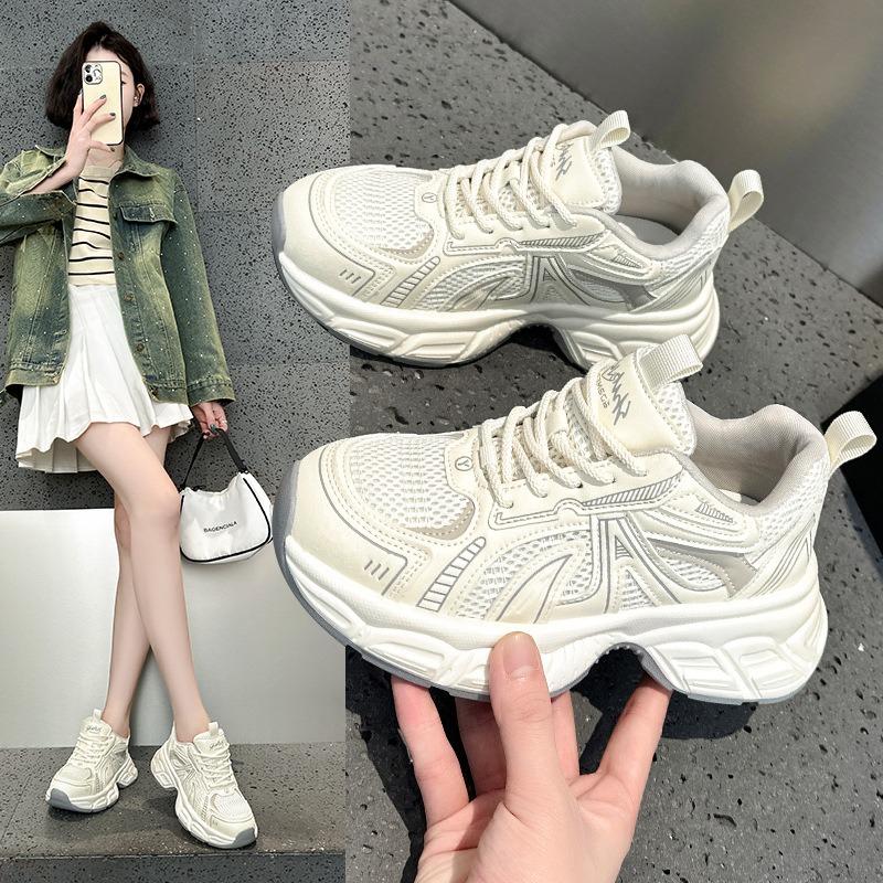 Leather Dad Shoes Women's Spring New Thick-soled Non-slip Casual Sports Shoes Trendy Color Matching Lace-up Student Shoes Women