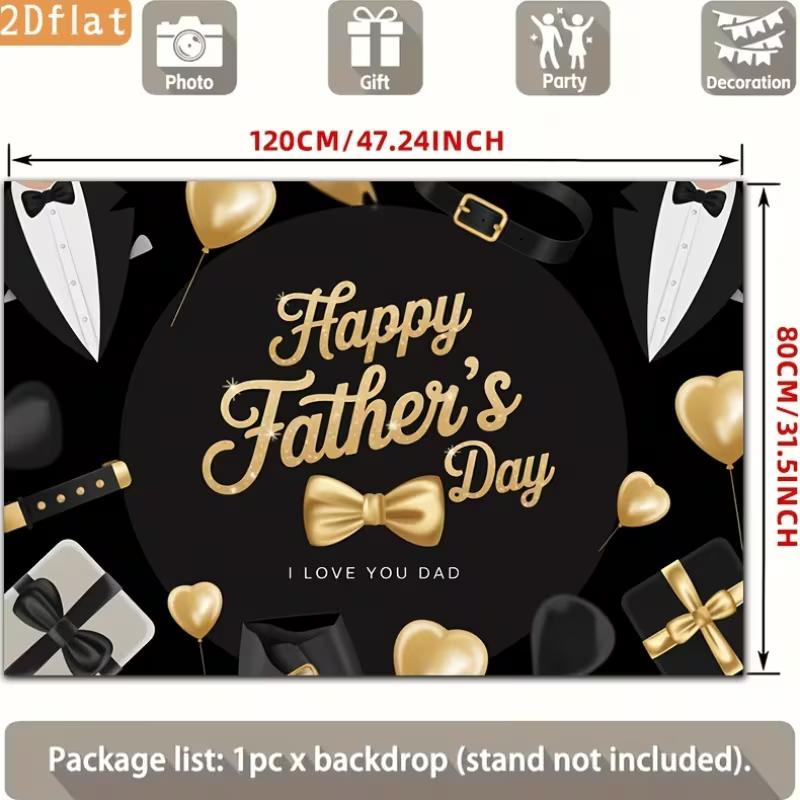 2D Happy Father's Day Backdrop Black Gold Tuxedo Photography Background Banner
