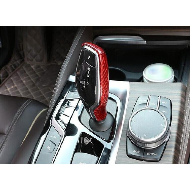 For BMW 7 Series 2016-22 Red Dry Carbon Fiber Gear Shift Knob Shifter Lever Trim