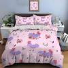Cartoon Purple Hen Pattern Bedding Set For Kids Luxury Gift 3Pcs Digital Print Comforter Set Soft Comfortable Breathable