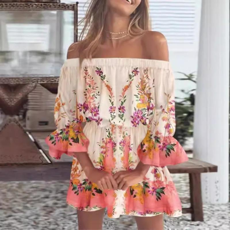 Sexy Fashion Shoulder Print Dress Women's Clothing