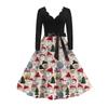 Women's Fashion Elegant Autmn and Winter Long Sleeve V-Neck Christmas Print Dress