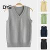 Women Knitting Vest V-Neck Sleeveless Ribbed Trim Solid Color Vest Tops Autumn Winter Loose Fit Knitwear
