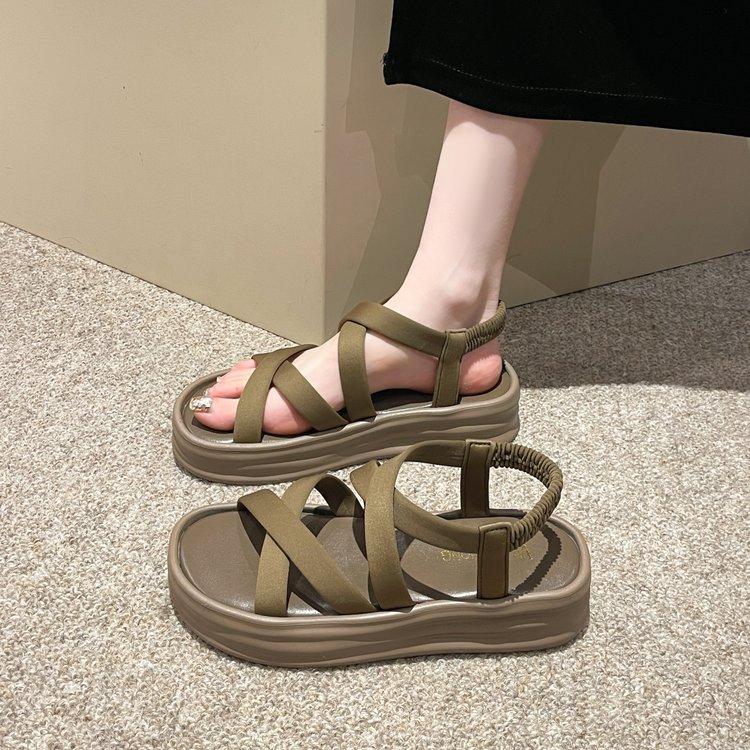 

Open-toed sandals for women in the summer of 2024, new retro muffin platform sports and leisure, one pedal, Roman sandals for women 39 хакі