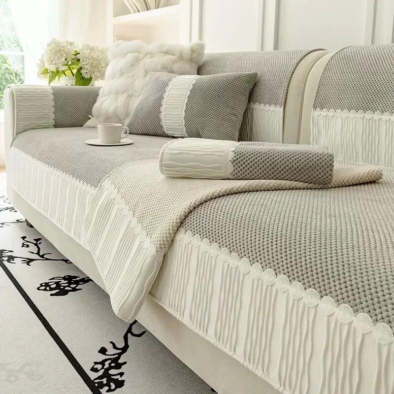 

Чехол для дивана с белой окантовкой для гостиной, маленький вельветовый коврик для дивана в клетку, полотенце, нескользящий чехол для дивана, подушка для дивана, чехол 70x70cm 1pcs