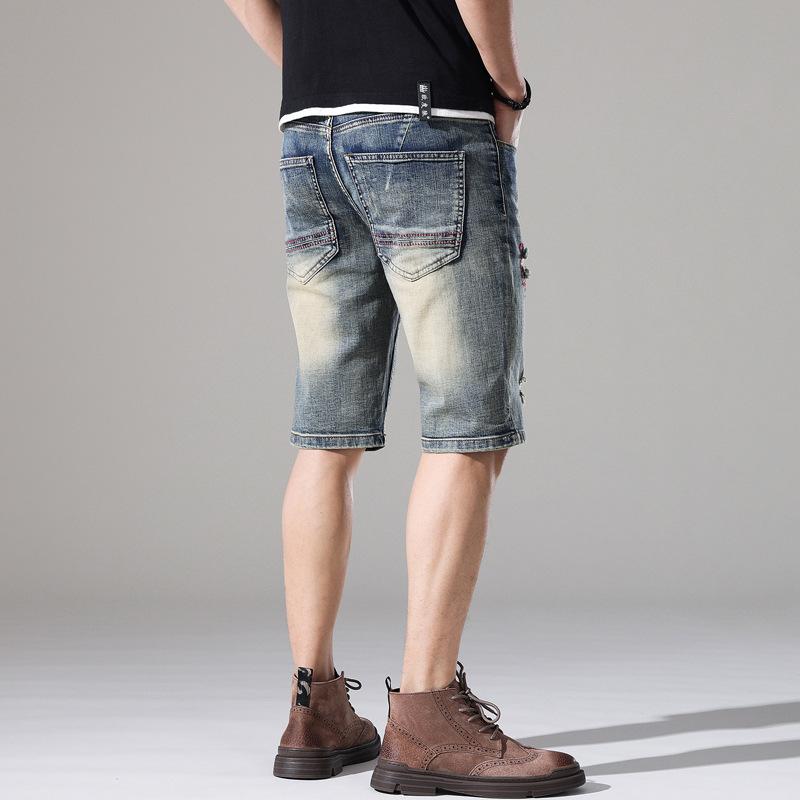 Sommer Sommer Zerrissene Denim Shorts Herren Trendige Fünf-Punkt-Hose Gerade Slim 5-Punkt-Hose
