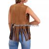 Women's 70s Bohemian Fringe Vest - Faux Suede, Sleeveless, Open Front, Western Style