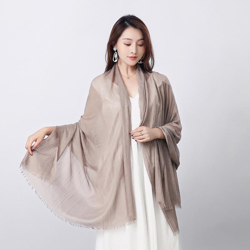 Women's Cotton Linen Artistic Solid Color Silk Scarf, Sun Protection Beach Neck Scarf, Japanese Style Long Gauze Scarf