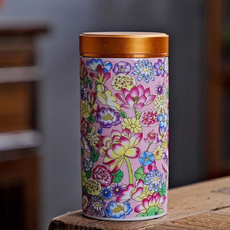 Enamel Tea Candy Jar Ceramic Candy Jar Multifunctional Home Herbs Coffee Bean Sealed Box Kitchen Storage Bottle Home Decoration