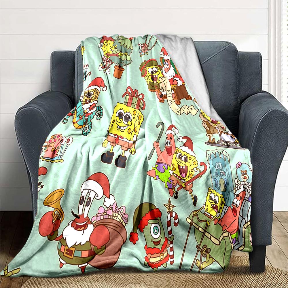 Christmas Spongebob Party Blanket Soft Throw Blanket For Home Bedroom Bed Sofa Travel Office Solid Christmas Blanket