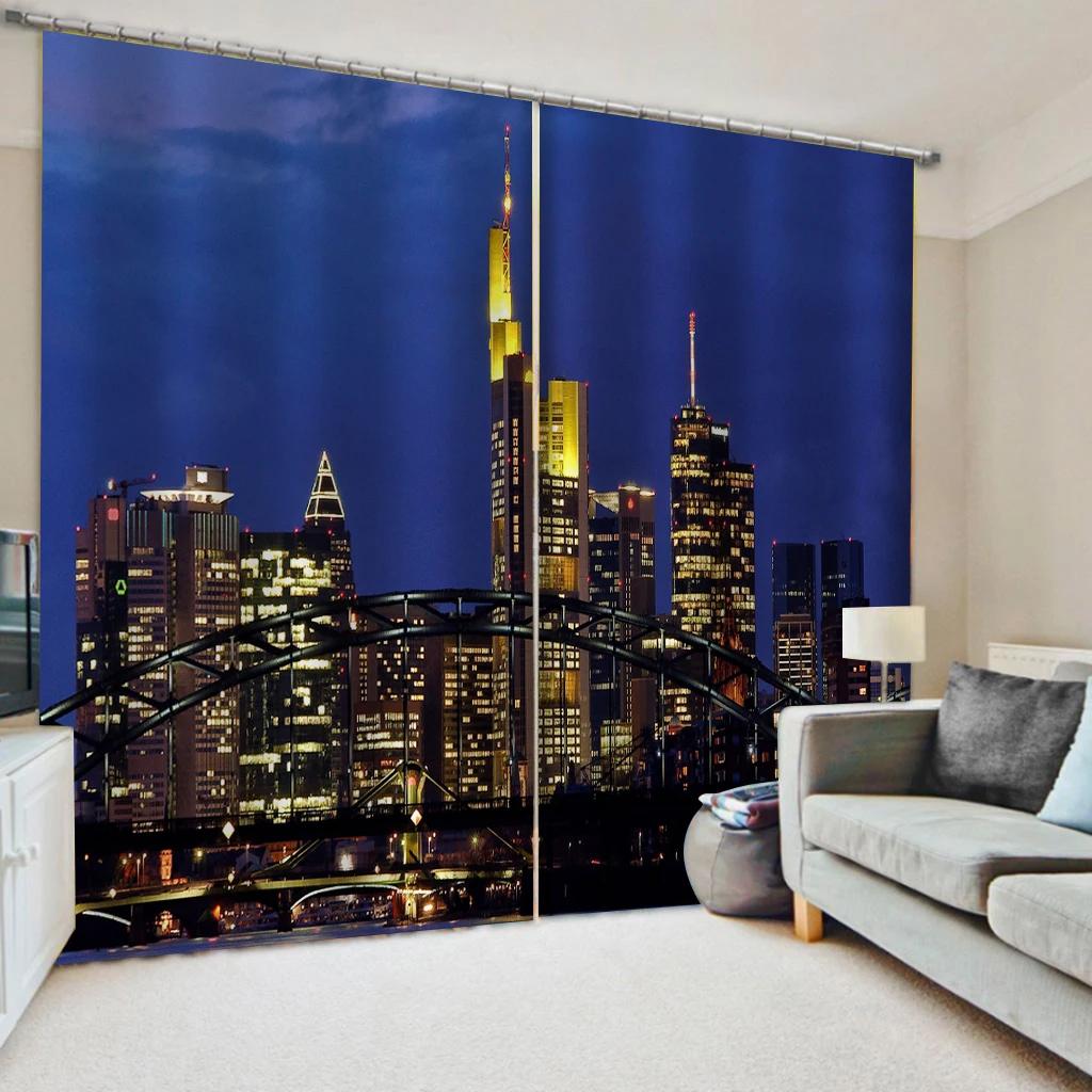 City Night Scene Modern Urban Architecture Window Curtains Blinds For Living Room Bedroom Bathroom Kicthen Door Home Decor2Pcs