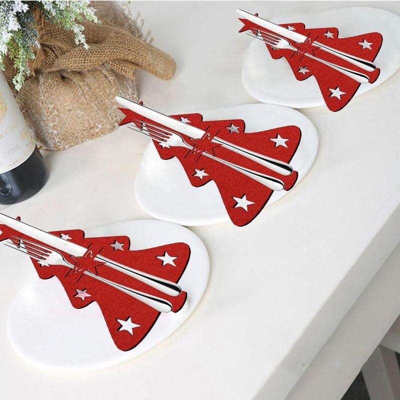 4pcs Christmas Cutlery Bag Pocket Fork Knife Spoon Holder