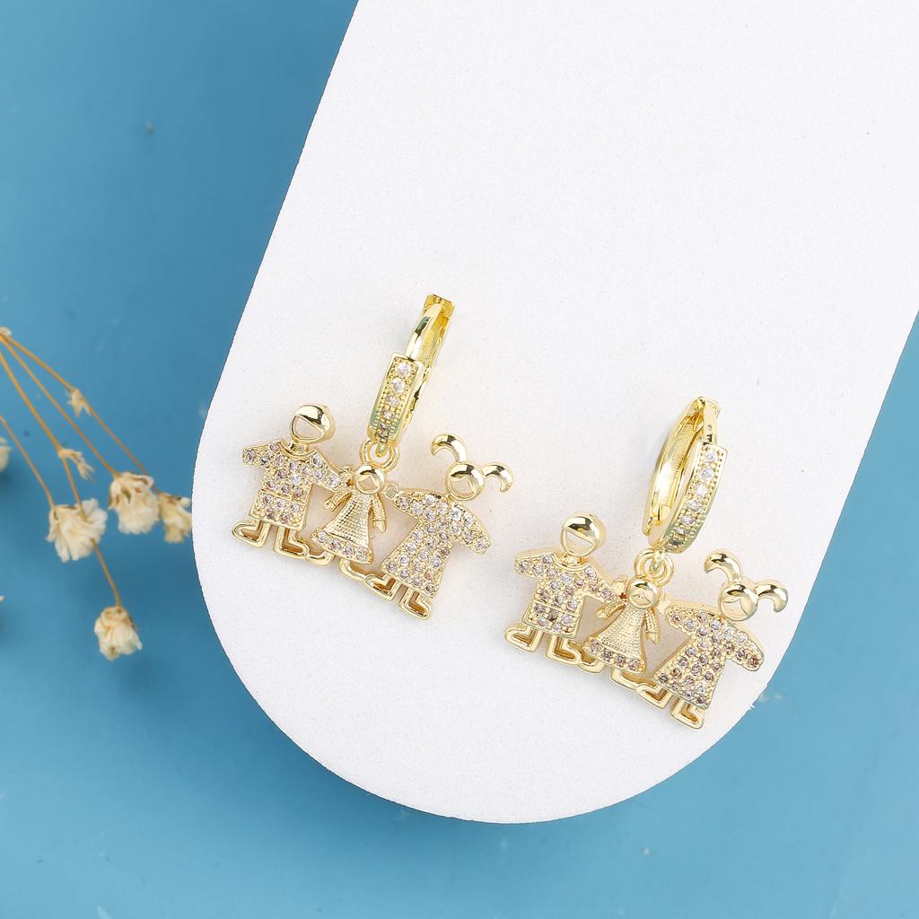 Son Daughter Gold Color Cubic Zirconia Family Girl Boy Drop Earings Luxury Woman Jewelry For Mother Gift Daily Wear