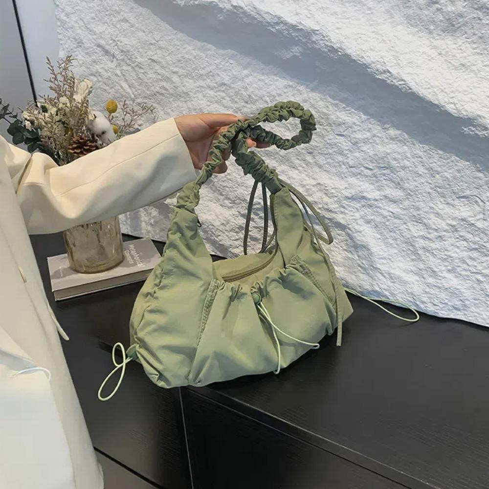 

Однотонная сумка-тоут с завязками на шнурке, легкая нейлоновая сумка через плечо, дышащая плиссированная сумка через плечо зелёный