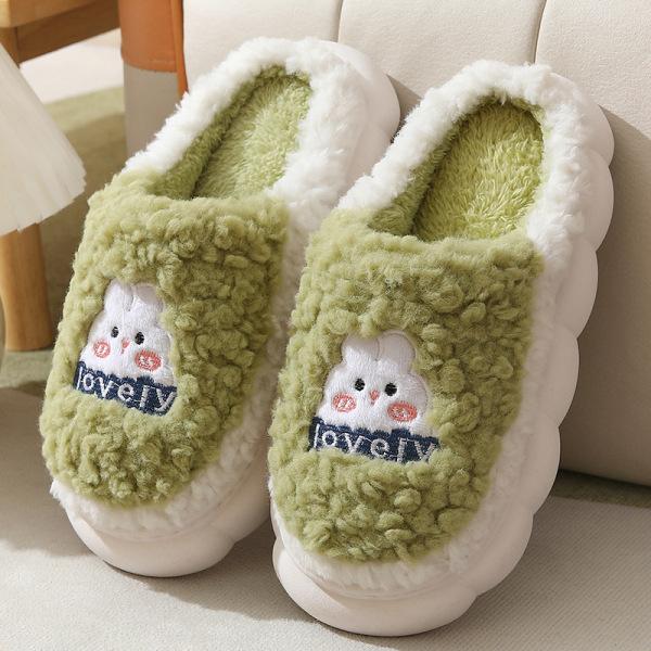 Women Winter Home Slippers Soft Bottom Cute Rabbit Pattern Fluffy House Slippers