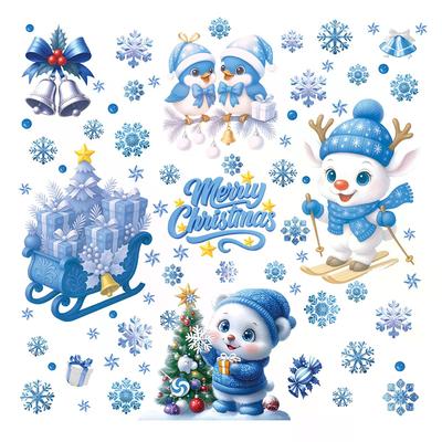 Mavi Noel Pencere Yapışkanları-Çanlar, Ren Geyiği, Noel Baba, Kar Tanesi ve Kardan Adam ile Tatil Partisi Dekorasyonu İçin Statik Etiket Seti
