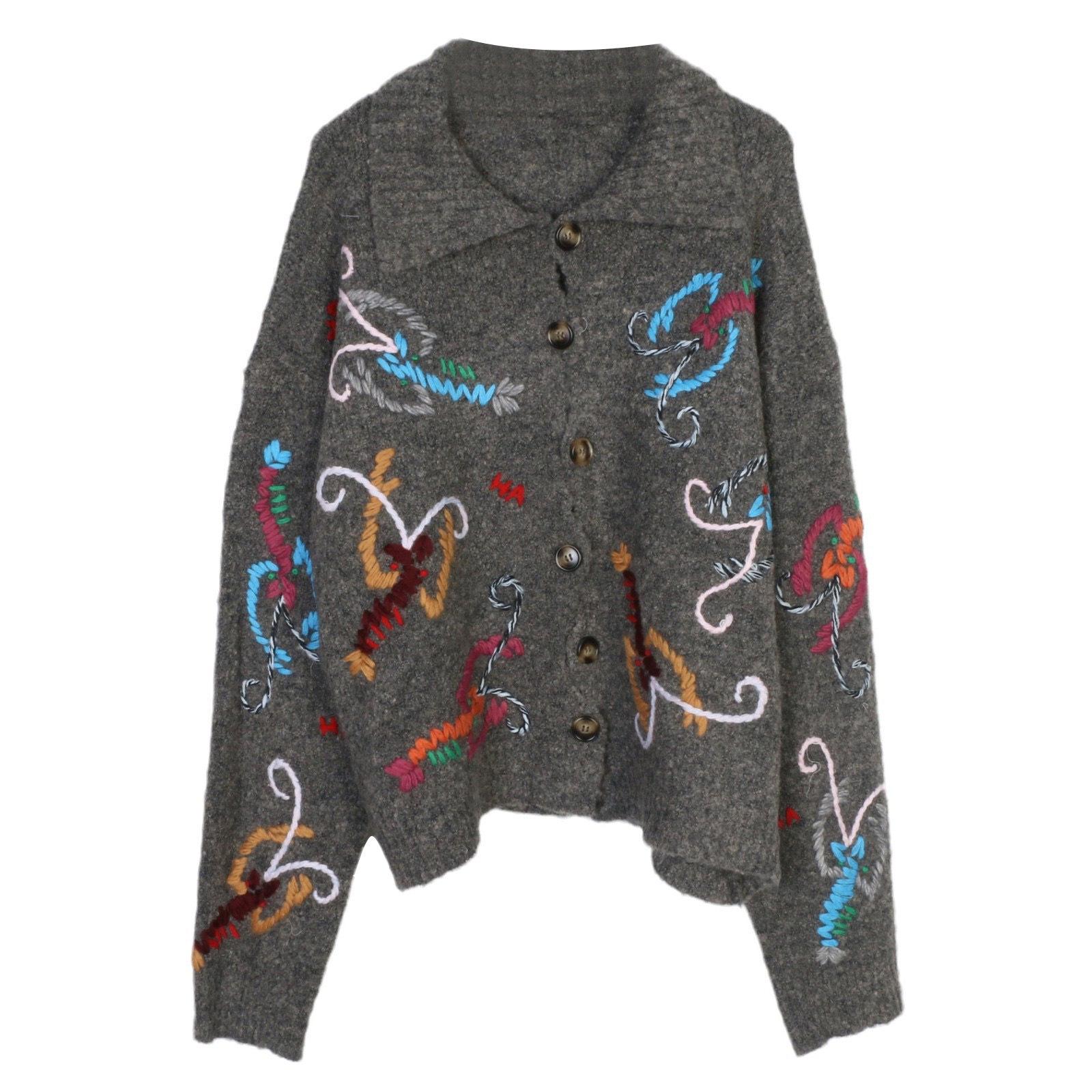 

2024 Retro Women s Embroidered Turtleneck Sweater: Autumn/Winter Loose Fit Knit Cardigan S